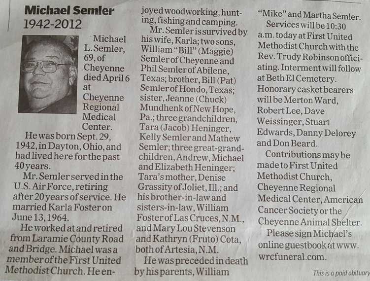 Michael Semler Obituary